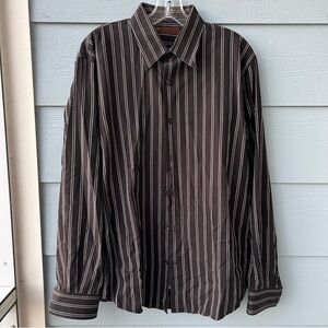 Perry Ellis Black and White Striped LS Button Down Shirt